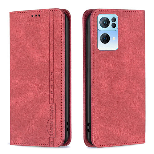 Leather Case Stands Flip Cover Holder B05F for Oppo Reno7 Pro 5G Red