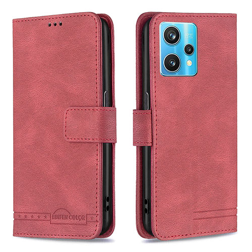 Leather Case Stands Flip Cover Holder B05F for Realme 9 4G Red