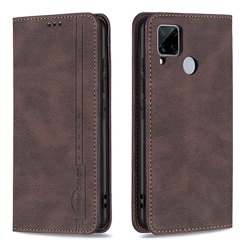 Leather Case Stands Flip Cover Holder B05F for Realme C12 Brown