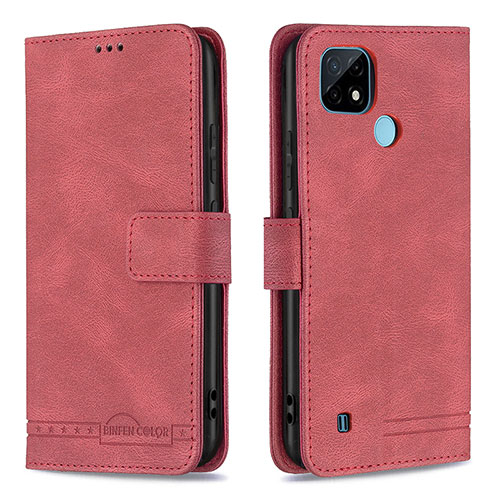 Leather Case Stands Flip Cover Holder B05F for Realme C21 Red