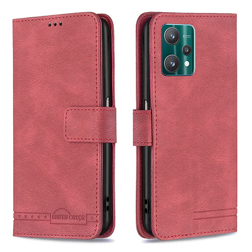 Leather Case Stands Flip Cover Holder B05F for Realme Q5 5G Red