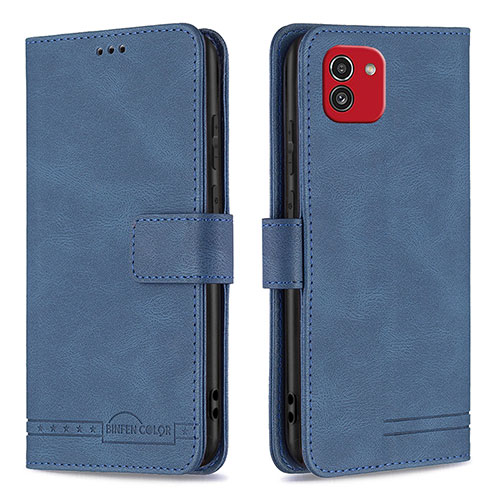 Leather Case Stands Flip Cover Holder B05F for Samsung Galaxy A03 Blue