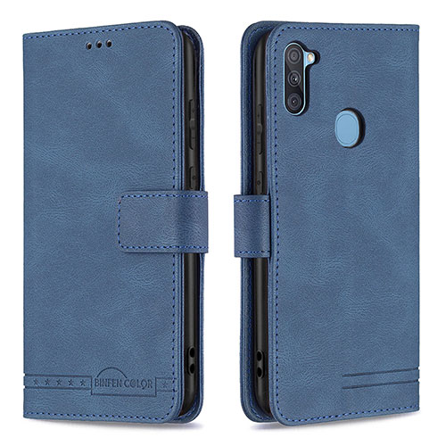 Leather Case Stands Flip Cover Holder B05F for Samsung Galaxy A11 Blue