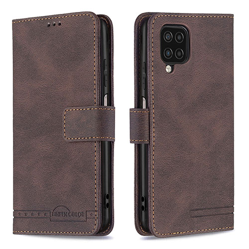 Leather Case Stands Flip Cover Holder B05F for Samsung Galaxy A12 Brown