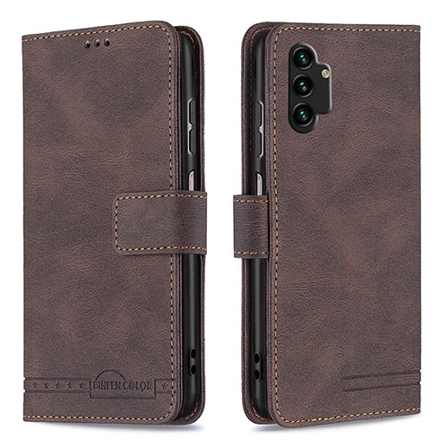 Leather Case Stands Flip Cover Holder B05F for Samsung Galaxy A13 4G Brown