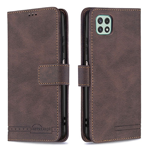 Leather Case Stands Flip Cover Holder B05F for Samsung Galaxy A22 5G Brown