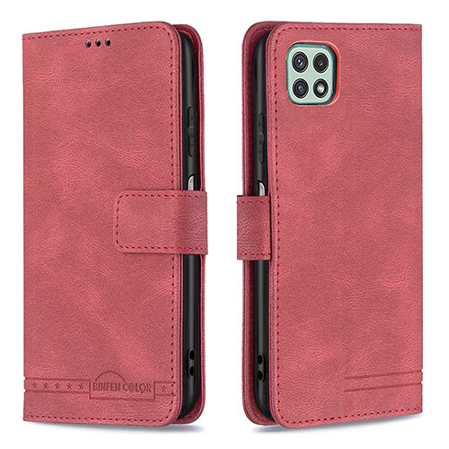 Leather Case Stands Flip Cover Holder B05F for Samsung Galaxy A22 5G Red