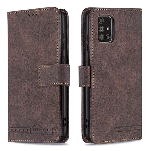 Leather Case Stands Flip Cover Holder B05F for Samsung Galaxy A71 4G A715 Brown