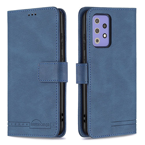 Leather Case Stands Flip Cover Holder B05F for Samsung Galaxy A72 4G Blue