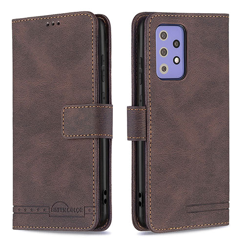 Leather Case Stands Flip Cover Holder B05F for Samsung Galaxy A72 5G Brown