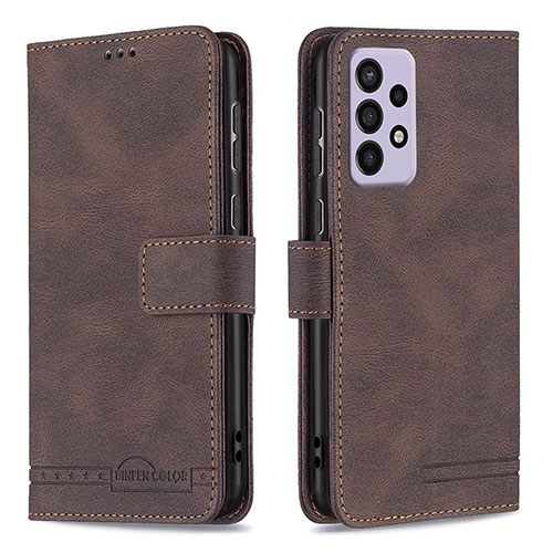 Leather Case Stands Flip Cover Holder B05F for Samsung Galaxy A73 5G Brown