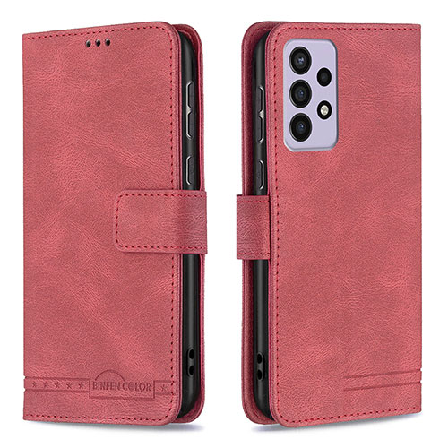 Leather Case Stands Flip Cover Holder B05F for Samsung Galaxy A73 5G Red