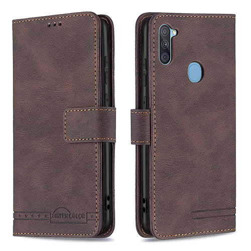 Leather Case Stands Flip Cover Holder B05F for Samsung Galaxy M11 Brown