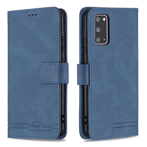 Leather Case Stands Flip Cover Holder B05F for Samsung Galaxy S20 Blue
