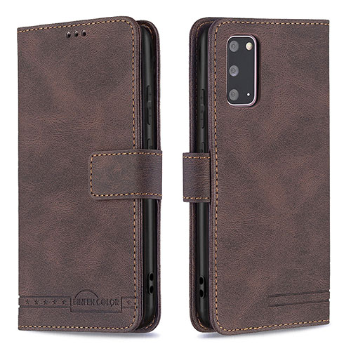 Leather Case Stands Flip Cover Holder B05F for Samsung Galaxy S20 Brown