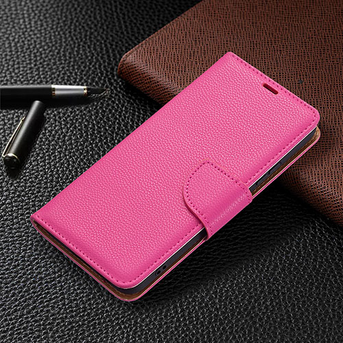 Leather Case Stands Flip Cover Holder B05F for Samsung Galaxy S22 5G Hot Pink