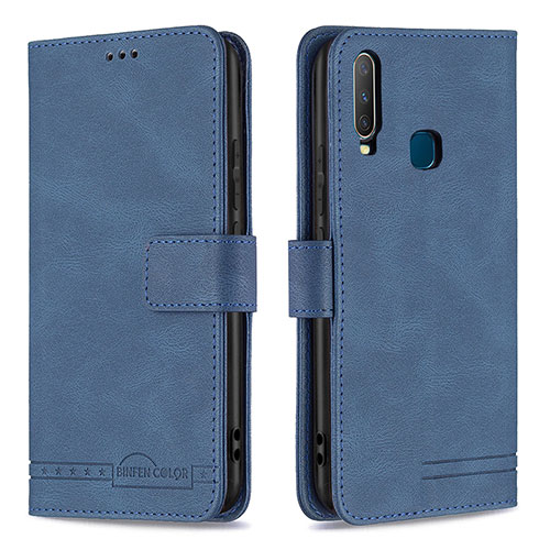 Leather Case Stands Flip Cover Holder B05F for Vivo Y12 Blue