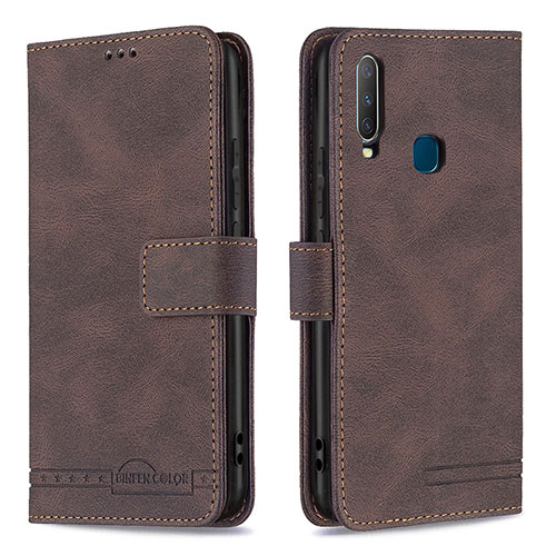 Leather Case Stands Flip Cover Holder B05F for Vivo Y15 Brown