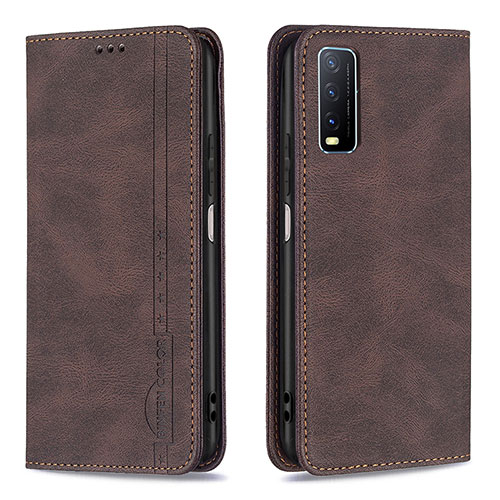 Leather Case Stands Flip Cover Holder B05F for Vivo Y20G Brown