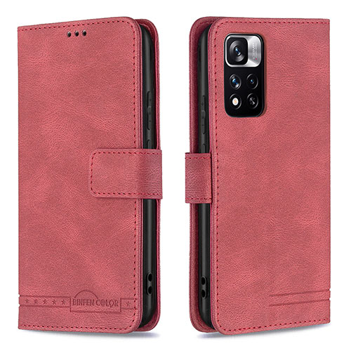 Leather Case Stands Flip Cover Holder B05F for Xiaomi Mi 11i 5G (2022) Red