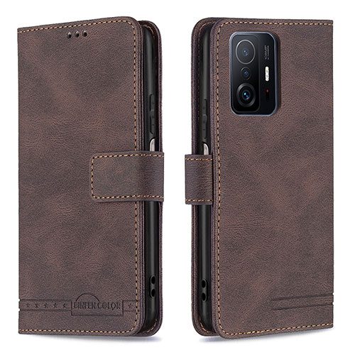 Leather Case Stands Flip Cover Holder B05F for Xiaomi Mi 11T 5G Brown