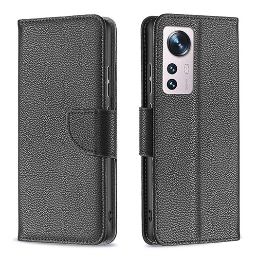 Leather Case Stands Flip Cover Holder B05F for Xiaomi Mi 12 Pro 5G Black