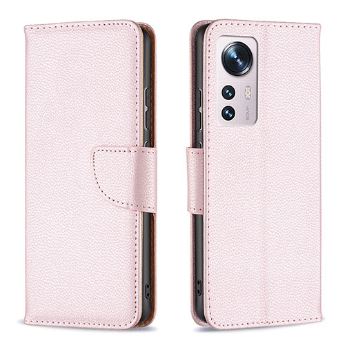 Leather Case Stands Flip Cover Holder B05F for Xiaomi Mi 12S 5G Pink