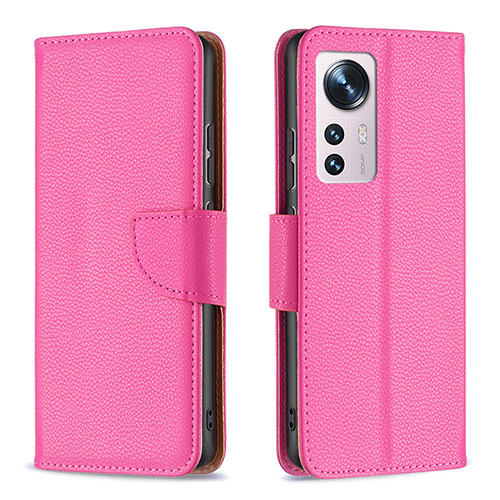 Leather Case Stands Flip Cover Holder B05F for Xiaomi Mi 12X 5G Hot Pink