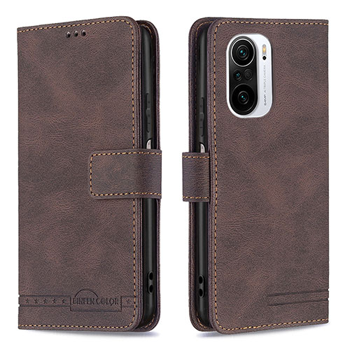 Leather Case Stands Flip Cover Holder B05F for Xiaomi Poco F3 5G Brown