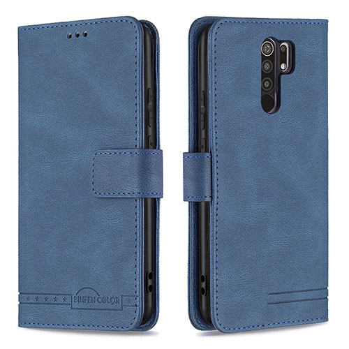 Leather Case Stands Flip Cover Holder B05F for Xiaomi Poco M2 Blue