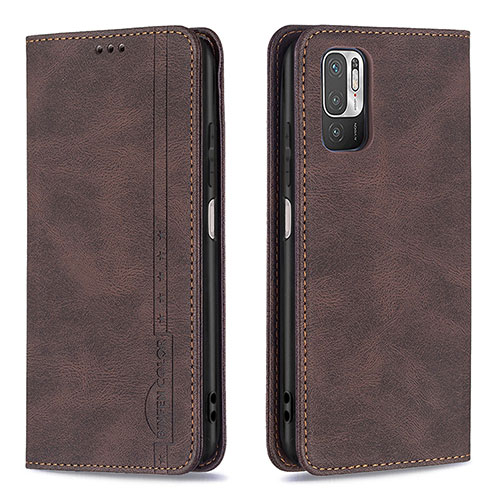 Leather Case Stands Flip Cover Holder B05F for Xiaomi POCO M3 Pro 5G Brown