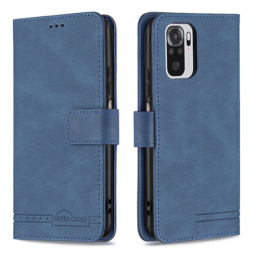 Leather Case Stands Flip Cover Holder B05F for Xiaomi Poco M5S Blue