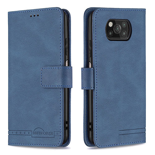 Leather Case Stands Flip Cover Holder B05F for Xiaomi Poco X3 NFC Blue