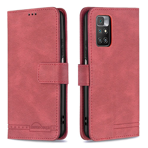 Leather Case Stands Flip Cover Holder B05F for Xiaomi Redmi 10 (2022) Red