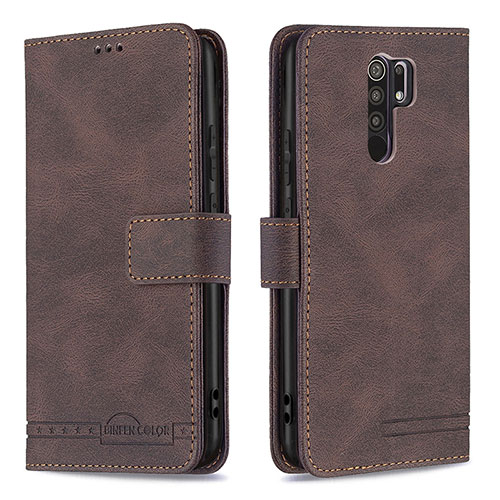 Leather Case Stands Flip Cover Holder B05F for Xiaomi Redmi 9 Prime India Brown