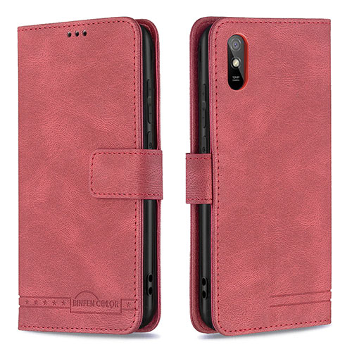 Leather Case Stands Flip Cover Holder B05F for Xiaomi Redmi 9A Red