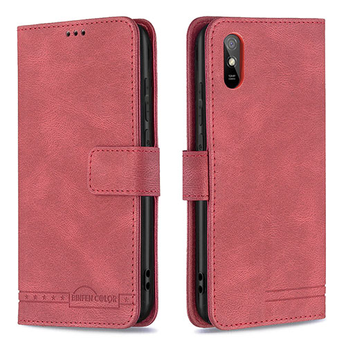 Leather Case Stands Flip Cover Holder B05F for Xiaomi Redmi 9i Red