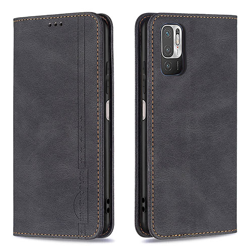 Leather Case Stands Flip Cover Holder B05F for Xiaomi Redmi Note 10 5G Black