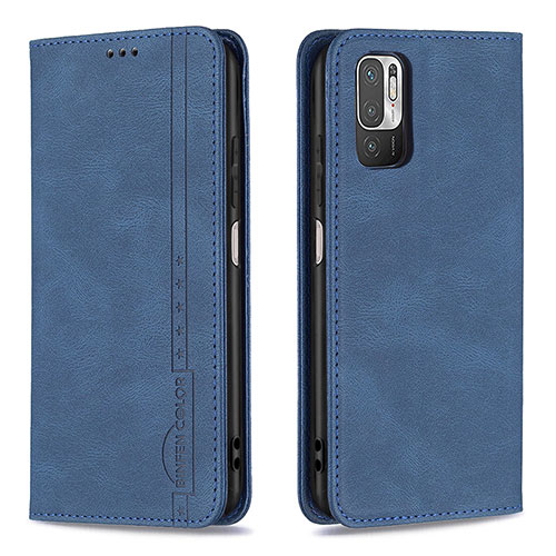 Leather Case Stands Flip Cover Holder B05F for Xiaomi Redmi Note 10 5G Blue