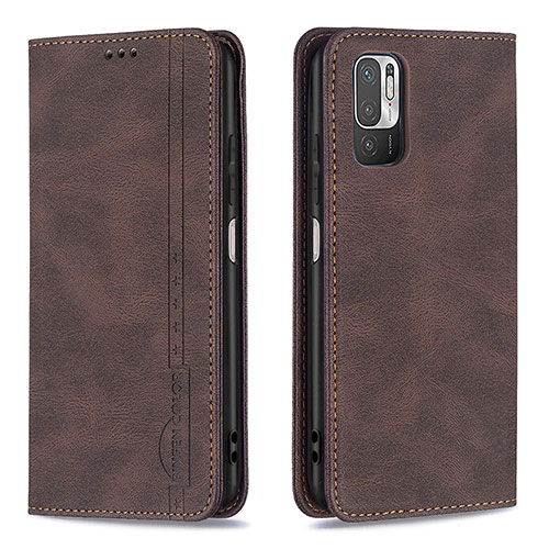 Leather Case Stands Flip Cover Holder B05F for Xiaomi Redmi Note 10 5G Brown