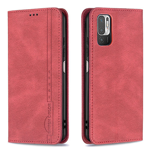 Leather Case Stands Flip Cover Holder B05F for Xiaomi Redmi Note 10 5G Red