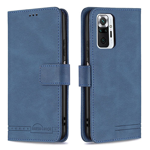 Leather Case Stands Flip Cover Holder B05F for Xiaomi Redmi Note 10 Pro 4G Blue