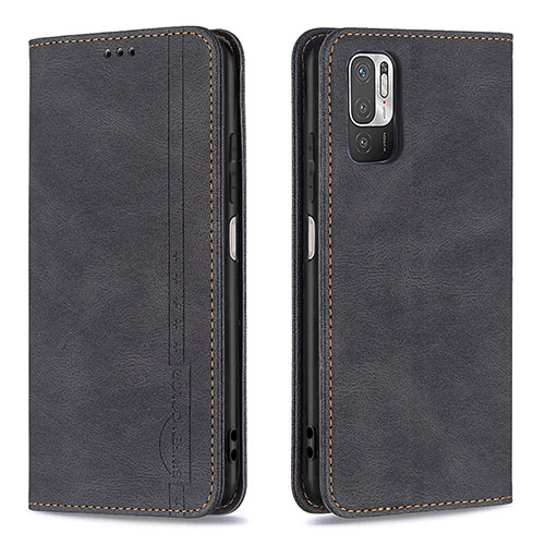 Leather Case Stands Flip Cover Holder B05F for Xiaomi Redmi Note 10T 5G Black