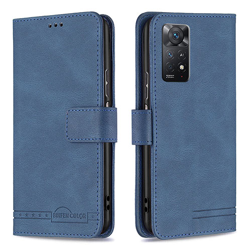 Leather Case Stands Flip Cover Holder B05F for Xiaomi Redmi Note 11 Pro 5G Blue