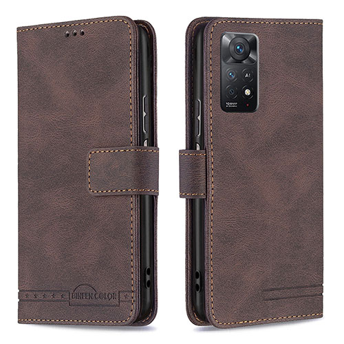 Leather Case Stands Flip Cover Holder B05F for Xiaomi Redmi Note 11 Pro 5G Brown