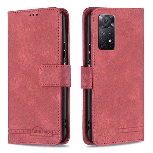 Leather Case Stands Flip Cover Holder B05F for Xiaomi Redmi Note 11 Pro 5G Red