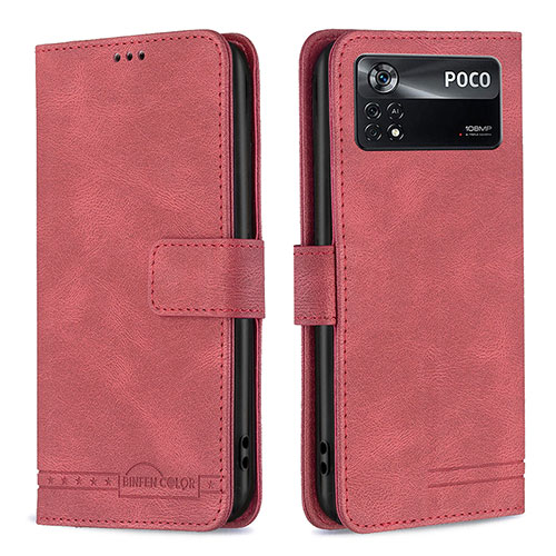 Leather Case Stands Flip Cover Holder B05F for Xiaomi Redmi Note 11E Pro 5G Red