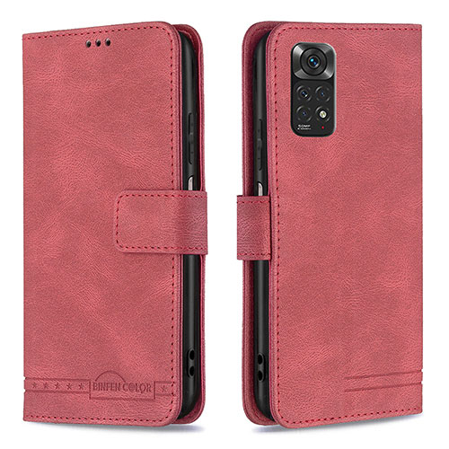 Leather Case Stands Flip Cover Holder B05F for Xiaomi Redmi Note 11S 4G Red