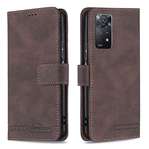 Leather Case Stands Flip Cover Holder B05F for Xiaomi Redmi Note 12 Pro 4G Brown