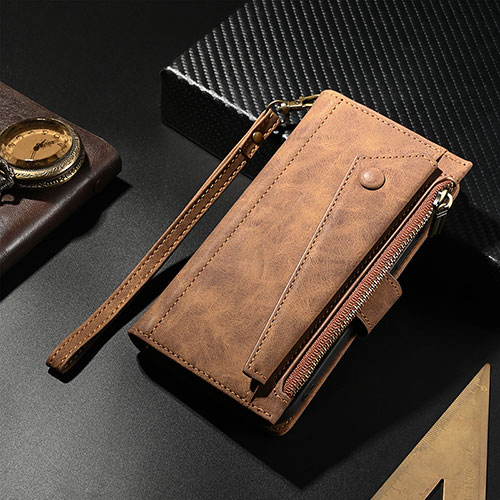 Leather Case Stands Flip Cover Holder B05S for Google Pixel 6 Pro 5G Brown